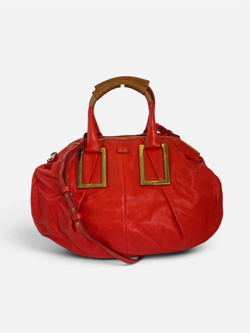 Chloé Red Leather Large Satchel Shoulder Bag Handbag Brass Hardware